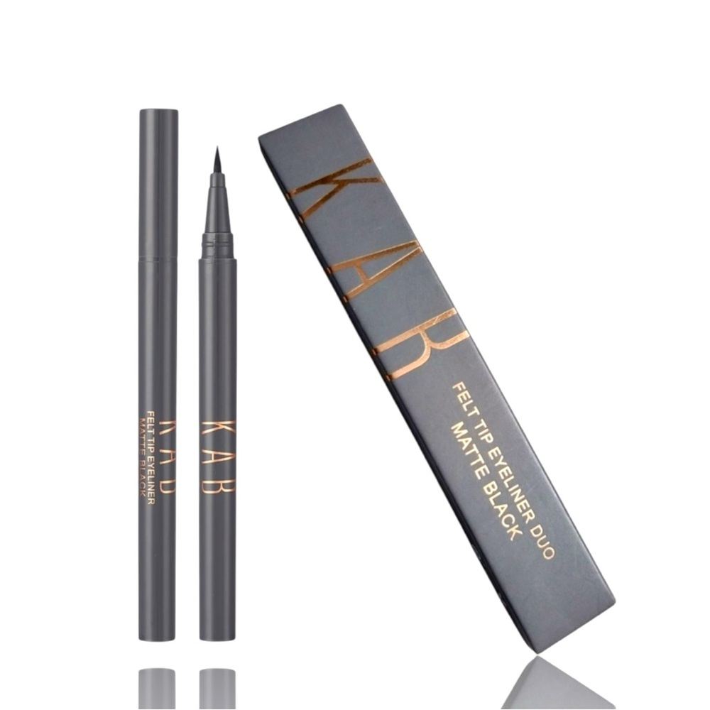 KAB Cosmetics Felt Tip Eyeliner Duo Pk | Matte Black | New